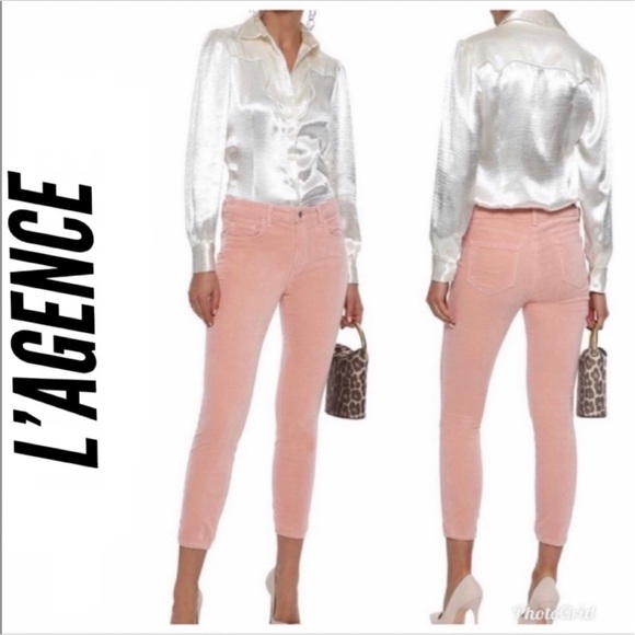 L'AGENCE Denim - L’Agence Margot Blush Pink Skinny Velvet Jeans Size 26